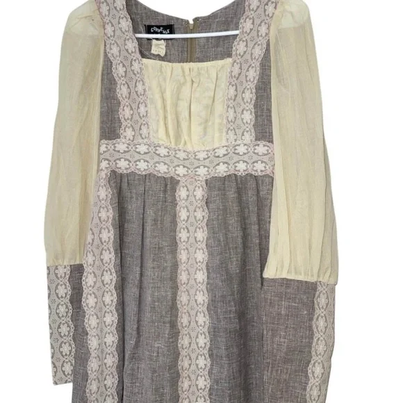 1970s Gunne Sax Brown Beige Lace Prairie Boho Cottage Maxi Dress - Picture 3 of 7